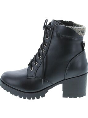 Soda Military Combat Style Black Lace-Up Chunky Heel Boots